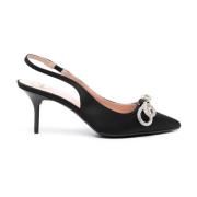 Love Moschino Svarta Satäng Slingback Skor med Kristallbåge Black, Dam