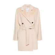 Max Mara Bältad Ull Cashmere Kappa Beige, Dam