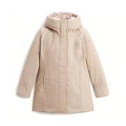 Woolrich Lång Parka med Fuskpälskrage Beige, Dam