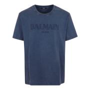 Balmain Vintage Broderad T-shirt - Regular Fit Blue, Herr