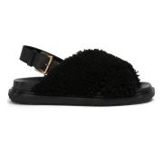 Marni Shearling sandaler med guldspänne Black, Dam