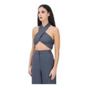 Patrizia Pepe Elegant Grå Cross-Neck Top Gray, Dam