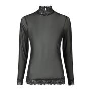 Neo Noir Elegant Mesh Spetsblus Svart Black, Dam