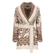 Hale Bob Ivory Fransad V-ringad Cardigan Sweater Multicolor, Dam