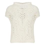 Antonelli Firenze Vit paljettsweater med utsnittsdetaljer White, Dam