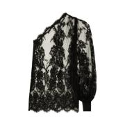 Dolce & Gabbana Svart Spets One-Shoulder Blus Black, Dam