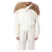 Moncler Huvad kort dunjacka Milk Aw24 White, Dam