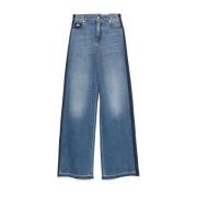 Alexander McQueen Hög Midja Bred Ben Denim Jeans Blue, Dam