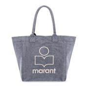 Isabel Marant Broderad canvas axelväska utan stängning Gray, Dam