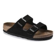 Birkenstock Svarta lädersliders för modern kvinna Black, Dam