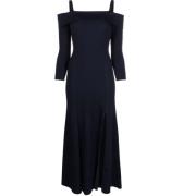 Ganni Off Shoulder Maxi Klänning i Sky Captain Blue, Dam