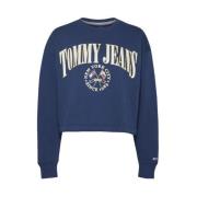 Tommy Hilfiger Blå Cropped Sweatshirt med Ribbdetaljer Blue, Dam