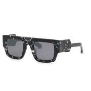 Philipp Plein Svarta Acetat Solglasögon Silver Spegel Black, Herr