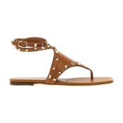 Valentino Garavani Studded Platta Sandaler Kvinnor Läder Italien Brown...