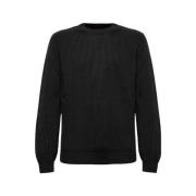 Roberto Collina Fisherman's Rib Crew Neck Sweater Black, Herr