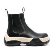 Lanvin Svarta Läder Ankelboots Black, Herr