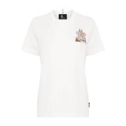 Moncler Broderad Fjälllogo Vit T-shirt White, Dam