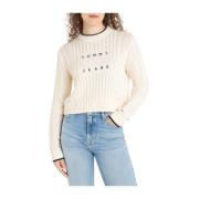 Tommy Jeans Vit Bubble Cable Sweater White, Dam