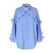 Cras Blommig Oversized Skjorta med Ruffle Detaljer Blue, Dam