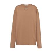 Prada Bomull Patch T-shirt Kvinnor Italien Brown, Dam