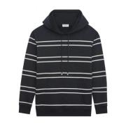 Saint Laurent Randig Fleece Hoodie med Känguruficka Black, Herr