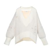 Hést V-Neck Sweater Heavy Knitwear Tops Vit White, Dam