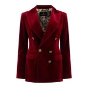 Etro Sammet Dubbelknäppt Blazer Präglade Knappar Red, Dam