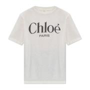 Chloé Tryckt T-shirt Beige, Dam