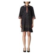 RED Valentino Blommor Ränder Kort Klänning Black, Dam