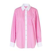 Cras Rosa Stripe Rhinestone Knapp Skjorta Pink, Dam