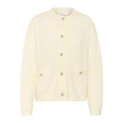 Karen by Simonsen Mjuk Stickad Kofta med Knappar Beige, Dam