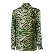 Roberto Cavalli Leopardmönstrad Långärmad Skjorta Green, Dam