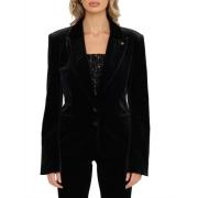 Aniye By Svart Sammet Blazer med Klassiska Revers Black, Dam