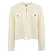 Twinset Virka Stickad Blommig Jacka Vit Beige, Dam