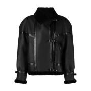 Saint Laurent Shearling-fodrad läder aviatorjacka Black, Dam