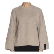 Armani Exchange Beige Pullover Sweater med Monogram Logo Beige, Dam