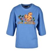 Love Moschino Bomull T-shirt med Stiligt Design Blue, Dam