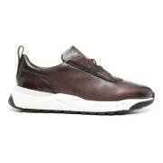 Santoni Italienska lädersneakers med gummisula Brown, Herr