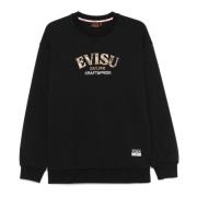 Evisu Svart Bomullströja Brokad Ribbade Kanter Black, Herr