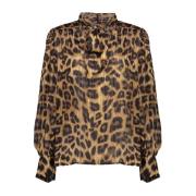 Geisha Leopardmönstrad Stickad Blus Brown, Dam