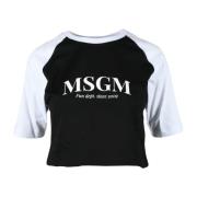 Msgm Bomull T-shirt med unik design Black, Dam