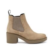 Frau Mocka Chelsea Boots med Honey Heel Beige, Dam