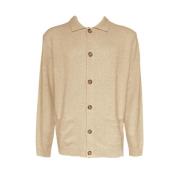 Ferrante Marinblå Cardigan med Fickor och Krage Beige, Herr