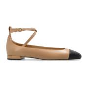 Stuart Weitzman Läder balettlägenheter Eden Strap Beige, Dam