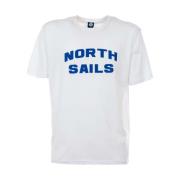 North Sails Vit Bomull T-shirt med Blått Logotyp White, Herr