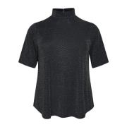 Kaffe Curve Svart Glitter Jersey T-Shirt Topp Black, Dam