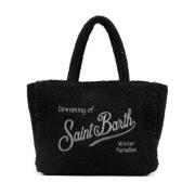 MC2 Saint Barth Svart Tweed Toteväska med Fransad Kant Black, Dam