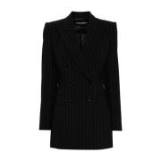 Dolce & Gabbana Svart Pinstripad Dubbelknäppt Jacka Black, Dam