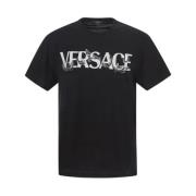 Versace Svart Logo Skriv Print T-Shirt Black, Herr