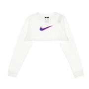 Nike Kortärmad Crop Top med Swoosh Print White, Dam